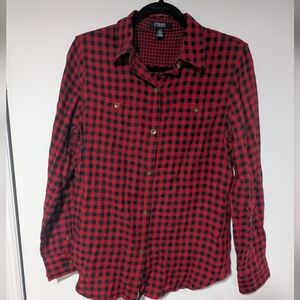 Chaps Cotton Red and Black Checkered Women's Flannel, Size Medium